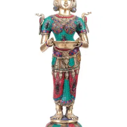 Exotic India Metallic-Toned & Green Brass Diyas Deepalakshmi-picture-14