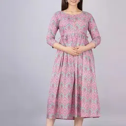 SHOOLIN Floral Print Maternity Empire Midi Dress-picture-3