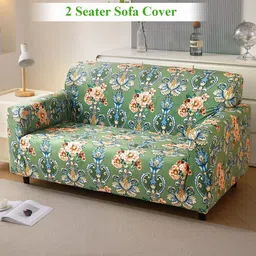 HOKIPO Victorian Garden Green & Brown Printed Velvet 2 Seater Sofa Cover With Arms-image-20