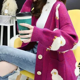 StyleCast x Revolte Women Animal Printed V-Neck Front-Open Sweaters image 2