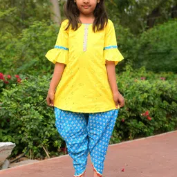 BAESD Girls Printed Round Neck Pure Cotton Tunic With Dhoti Pants-picture-16