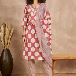 all about you Geometric Printed Pure Cotton Straight Kurta With Trousers & Dupatta image 2
