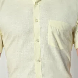 DESIGN UP Men Standard Slim Fit Solid Spread Collar Linen Formal Shirt image 4