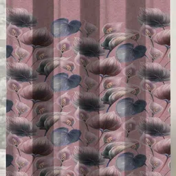 Aura Pink & Black Set of 2 Floral Long Door Curtain image 2