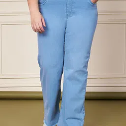 Purple Feather Women Wide Leg High-Rise Light Fade Stretchable Jeans-image-7