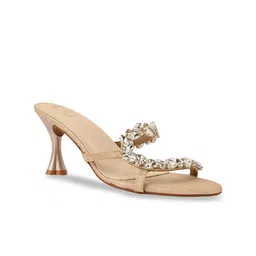 CAI Women Gold Embellished Leaf Strapped Slim Heels Sandals-image-80