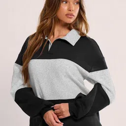 The Roadster Lifestyle Co Colourblocked Oversized Fit Shirt Collar Sweatshirt-image-46