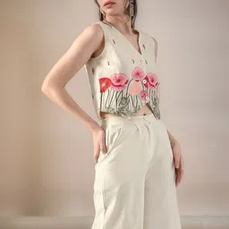 Sangria Embellished Embroidered Cotton Top image 4