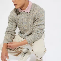 max Men Cable Knit Self Design Round Neck Pullover Sweater-picture-30