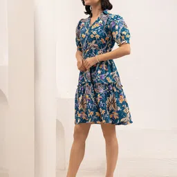 AASK Floral Print Crepe Fit & Flare Dress image 4