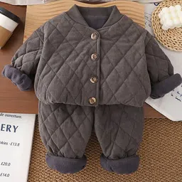 StyleCast x Revolte Boys Pure Cotton Self Design Coat With Trousers-picture-17