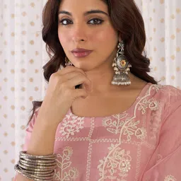 Indo Era Floral Embroidered Thread Work Straight Kurta With Trouser And Dupatta image 5