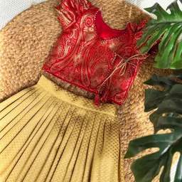 Sangria Girls Woven Design V-Neck Puffed Sleeves Flared Lehenga With Choli image 3