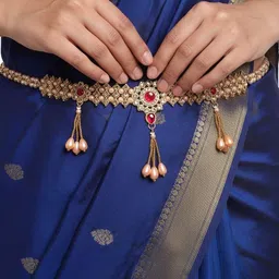 VALUSHA Women Set of 2 Studded Alloy Waist Chain Saree Accessories image 3