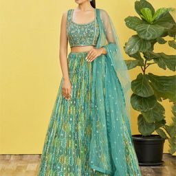 DIVASTRI Embroidered Mirror Work Semi-Stitched Lehenga & Unstitched Blouse With Dupatta-image-99