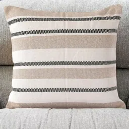 SASHAA WORLD Beige & Grey Striped Woven Design Cotton Square Cushion Covers image 1