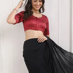 Happy Owl Woven Design V Neck Readymade Saree Blouse image 4