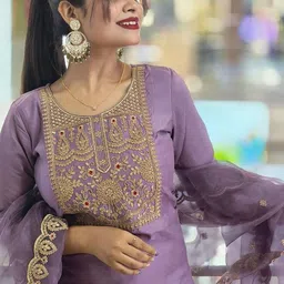 Moda Rapido Women Cotton Blend Embroidered Kurta Sets With Dupatta image 4