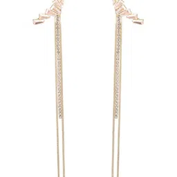Zaphariq Gold Plated Crystal Studded Tasselled Contemporary Korean Drop Earrings image 3