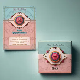 MEIRA JEWELLERY Set Of 3 Kundan Studded Rakhi With Roli Chawal & Greeting Card image 2