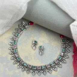 NAMAN ARTS Silver-Plated Stone Studded Oxidised Jewellery Set-picture-12