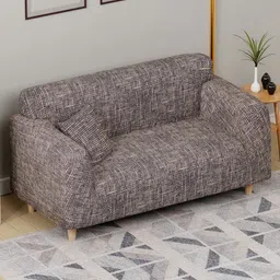 Myntra Elegant Homes Brown & Cream-Coloured Polyester 2 Piece Sofa Cover With Arms image 4