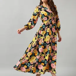 Krunal Raiyani Women Floral Printed V-Neck Flared Fit and Flare Dress-image-18