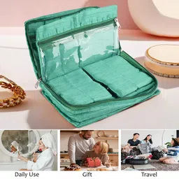 Kuber Industries Green 2 Pieces Self Design 7-Compartments Embroidery Jewellery Organizer image 5