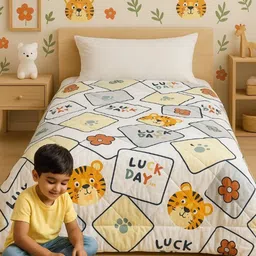 Gulaab Jaipur Kids White & Yellow Printed AC Room Single Bed Comforter-picture-11