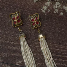 vivinia BY VIDHI MEHRA Gold-Plated Stones & Beaded Contemporary Tasselled Drop Earrings-picture-19