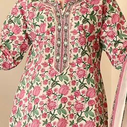 GoSriKi Floral Printed Notch Neck Straight Kurta With Trousers And Dupatta image 3