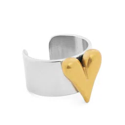 Carlton London Silver & Gold Plated Heart Cuff Adjustable Ring-image-58