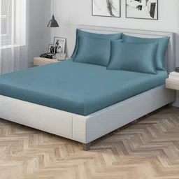 KLOTTHE Turquoise Blue 300 TC King Bedsheet with 4 Pillow Covers-image-52