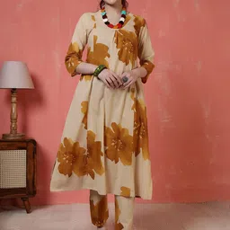 KEIYONA Women Floral Printed Pure Cotton Tunic & Trousers Co-ord Set-image-5