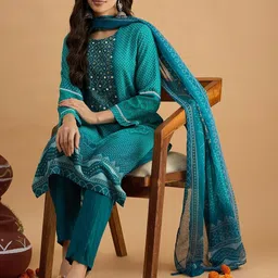 Anouk Women Ethnic Motifs Printed Regular Thread Work Kurta with Trousers & With Dupatta image 5