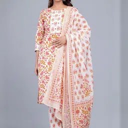 JAIPURI COLLECTION Women Floral Printed Patch Work Pure Cotton Kurta Set & Dupatta image 5