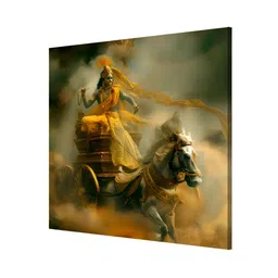 999Store Brown & Yellow Lord Krishna Canvas Wall Art image 5
