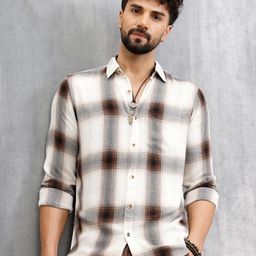 WROGN Slim Fit Spread Collar Other Checks Checked Pure Cotton Opaque Shirt-picture-21