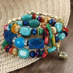 Shining Diva Fashion Artificial Stones Studded And Beaded Elasticated Bracelet-picture-14