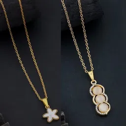 SZN Set Of 2 Gold-Plated Floral Shaped Pendants With Chains-picture-44