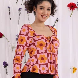 TANDUL Women Printed Tie-Up Neck A-Line Top image 4