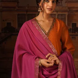 JAYPORE Embroidered Cotton Silk Dupatta with Gotta Patti image 4