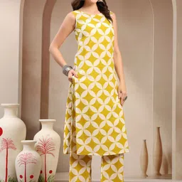 KALINI Women Printed Aline Kurta With Palazzo Set Round Neck With Sleeveless image 5
