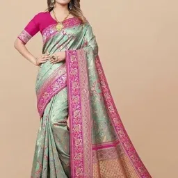 Zenophily Multicolor Women Woven Kanjivaram Pure Silk Art Silk Saree-image-67