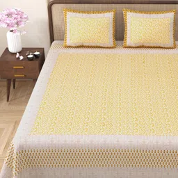 Myntra Elegant Homes Yellow Floral Cotton 180TC Double King Bedsheet Set-2.75mx2.25m-image-77