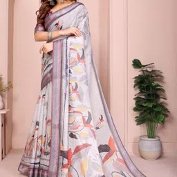 PRISHIL ENTERPRISE Floral Pure Linen Saree image 3