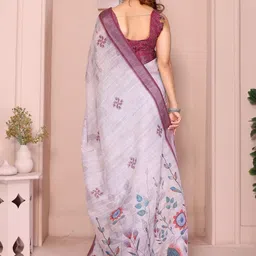Suraj pari singh Floral Pure Linen Handloom Saree image 5