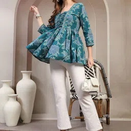 HERE&NOW Floral Print Cotton Peplum Top-picture-18