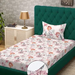 KLOTTHE Pink & grey Printed 300 TC Single Bedsheet With Pillow Cover - 2.25 m x 1.50 m-picture-19