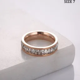 TEULRIP Rose Gold-Plated Cubic Zirconia-Studded Anti Tarnish Finger Ring image 5